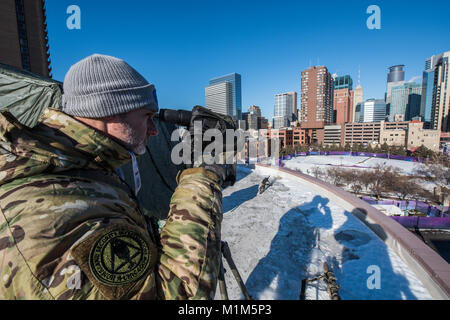 Homeland Security Investigations Secure Response Team provides security in and around Minneapolis, Minnesota during the week leading up to Super Bowl 52. This photos shows some of the SRT agents providing security around the Minneapolis Convention Center. Stock Photo