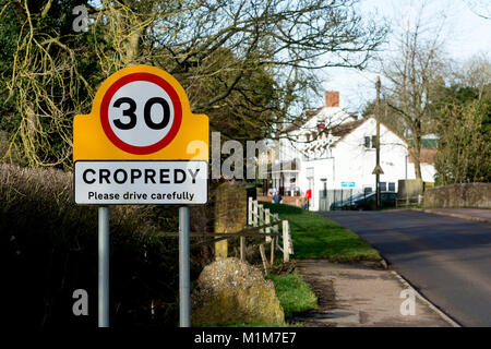 Cropredy village sign, Oxfordshire, England, UK Stock Photo