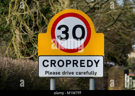 Cropredy village sign, Oxfordshire, England, UK Stock Photo