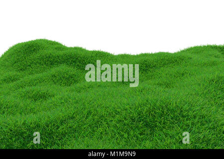 Green grass growing on hills with white background top view. 3d rendering Stock Photo