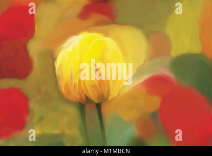 yellow and red tulip garden. Oil paint background Stock Photo