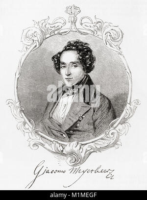 Giacomo Meyerbeer, born Jacob Liebmann Beer, 1791 – 1864.  German opera composer.  From Ward and Lock's Illustrated History of the World, published c.1882. Stock Photo