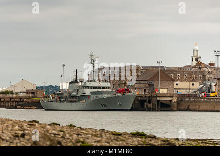 Irish Naval patrol vessle LÉ Aoife (now a Maltese Armed Forces vessel) moored at Haulbowline Island, Ireland, the base of the Irish Navy. Stock Photo