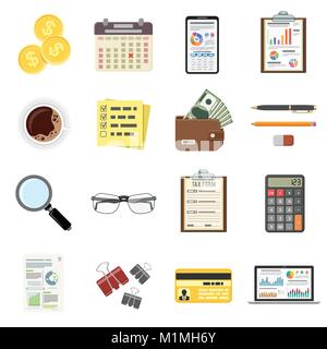 Set Auditing, Tax Process, Accounting Icons Stock Vector