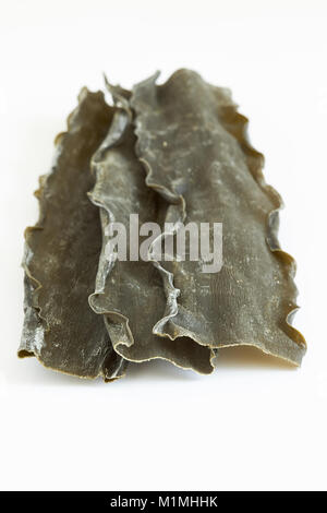 Dried kombu seaweed (Laminariaceae longissima) isolated on white background Stock Photo