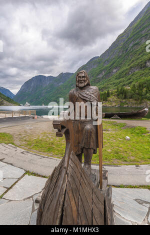 viking figure and boat sculpture in Gudvangen at the Næroyfjorden, Norway, Scandinavia Stock Photo