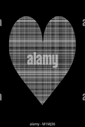 Silver/Grey Tartan Heart On Plain Black Background Stock Vector