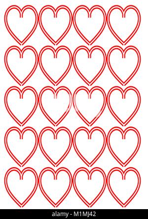 Red Heart Pattern On Plain White Background Stock Vector