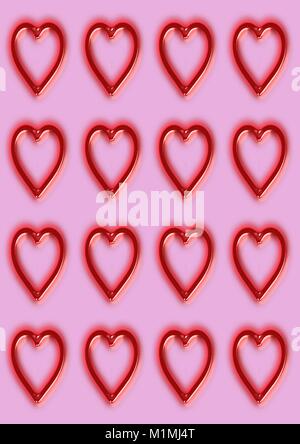 Red Hearts Seamless Pattern on Pink Background Stock Vector