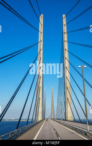 View of Oresund Bridge between Denmark and Sweden, Scandinavia, Europe Stock Photo