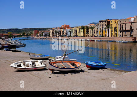 fishing boats on the river temo, bosa, sardinia, italy Stock Photo