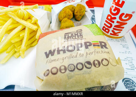 Burger King whopper meal menu Stock Photo