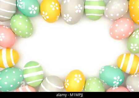 Frame of hand painted pastel Easter eggs over a white background Stock Photo
