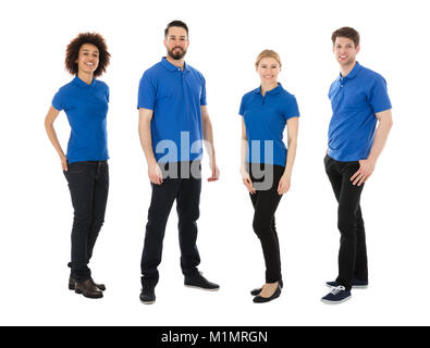 Portrait Of Multiracial Janitors Over White Background Stock Photo