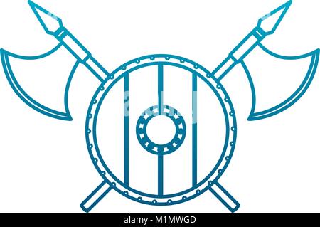 wooden round shield with axes Stock Vector