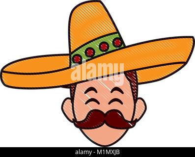 Sombrero Cartoon Mexican Hat And Poncho Man Silhouette. Decorated 