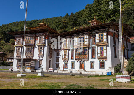 Bumthang, Bhutan.  Kurje Lhakhang Buddhist Temple and Monastery. Stock Photo