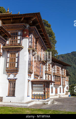 Bumthang, Bhutan.  Kurje Lhakhang Buddhist Temple and Monastery. Stock Photo