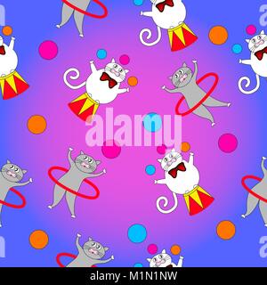 Two cats performing in the circus. Seamless texture of children. Stock Vector