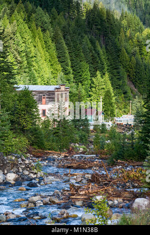 City Hall, 1900, Carpenter Creek in ghost town of Sandon, Silvery Slocan mining region, near Kaslo, West Kootenay Region, British Columbia, Canada Stock Photo