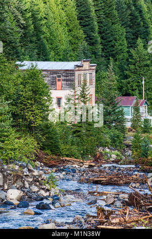 City Hall, 1900, Carpenter Creek in ghost town of Sandon, Silvery Slocan mining region, near Kaslo, West Kootenay Region, British Columbia, Canada Stock Photo