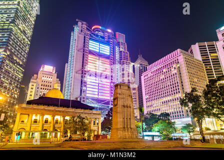 The Cenotaph and the Court of Final Appeal Building in Hong Kong at night