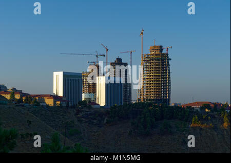 Baku, Azerbaijan 2010. The Flame Towers under construction. Stock Photo