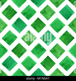 Watercolor green geometry shapes. Seamless pattern. Stock Photo