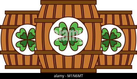 three wooden barrel drink clover Stock Vector