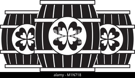 three wooden barrel drink clover Stock Vector