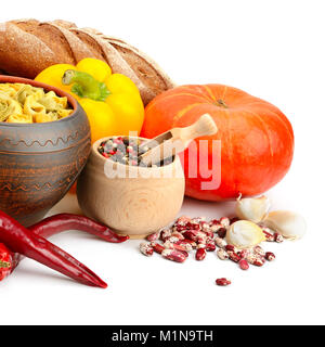 set of useful products (vegetables, spices, ravioli) isolated on white background Stock Photo