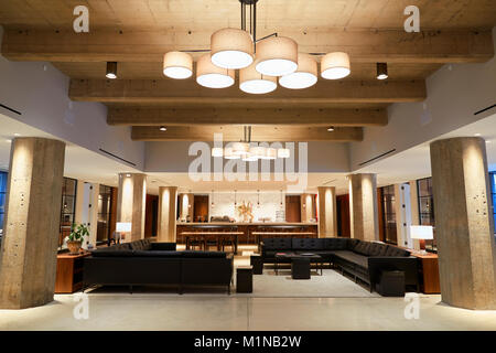 Empty bar lounge area in modern business premises, wide shot Stock Photo