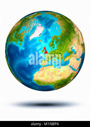 United Kingdom in red on model of planet Earth hovering in space. 3D illustration isolated on white background. Elements of this image furnished by NA Stock Photo