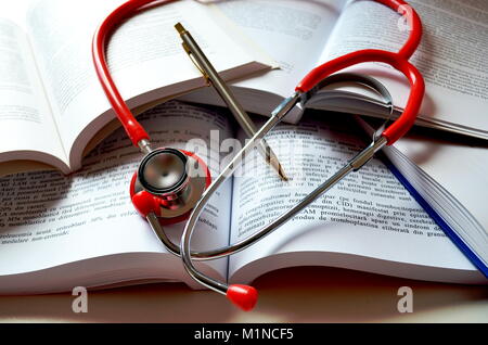 Table of a Medical Student with Stethoscope and Books Stock Photo - Alamy