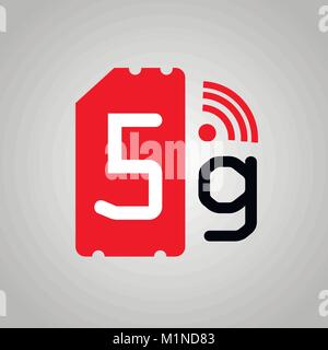 5G Sim Card. Mobile telecommunications technology symbol. Speed data downloading cycle Stock Vector