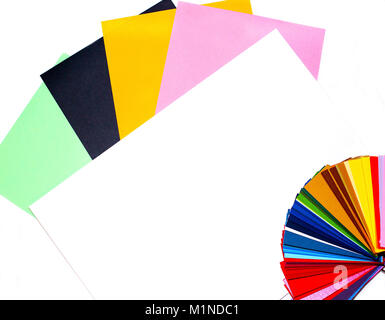Color guide with palette of paper samples, catalog for paper. Colored paper on a white background. Stock Photo
