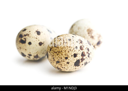 Fresh guail eggs isolated on white background. Stock Photo
