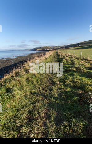 The Wales and Ceredigion Coast Path. Picturesque view of the coastal path route between the village of Llanon and the town of Aberaeron. Stock Photo