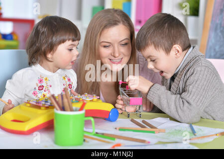 Happy family drawing Stock Photo