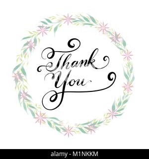 Thank you text with round frame on background. Calligraphy lettering ...