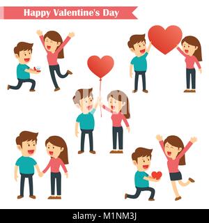 Set of characters couples happy valentines day isolated on white background. Stock Vector