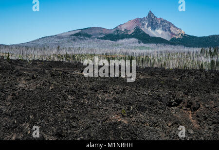Mount Washington and lava beds in the central Oregon Cascade Mountains Stock Photo