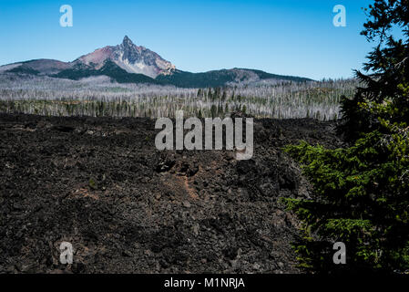 Mount Washington and lava beds in the central Oregon Cascade Mountains Stock Photo