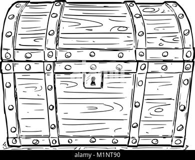 Cartoon drawing illustration of locked antique wooden treasure chest ...