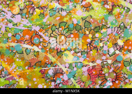 The flowery background sloppy with colourful  paint Stock Photo