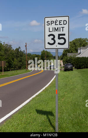 Generic American road system 35 mph Speed Limit sign in Maryland, United States. Stock Photo