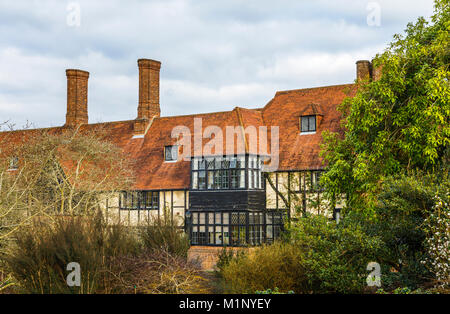 View of the exterior of the iconic historic Laboratory Building in RHS Wisley botanical gardens, Surrey, southeast England, UK on a cloudy winter day Stock Photo