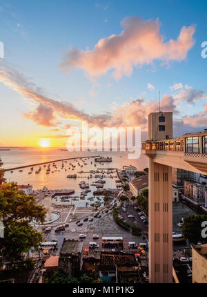 Lacerda Elevator at sunset, Salvador, State of Bahia, Brazil, South America Stock Photo