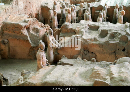 XI'AN, SHAANXI PROVINCE, CHINA - OCTOBER 17, 2017: The Terracotta Warriors of the famous Terracotta Army inside the Qin Shi Huang Mausoleum of the Fir Stock Photo