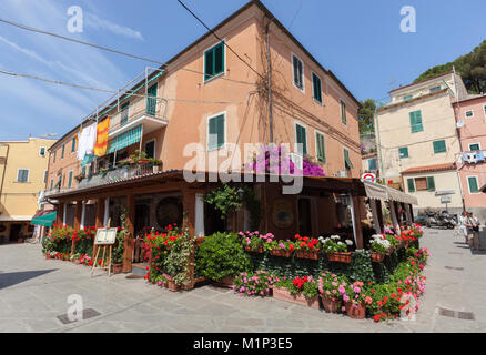 Typical restaurant in the old town of Porto Azzurro, Elba Island, Livorno Province, Tuscany, Italy, Europe Stock Photo